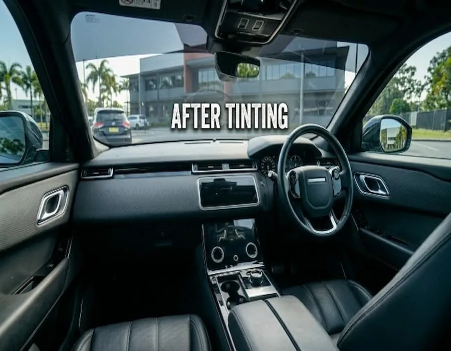 After car window tinting installation showing reduced glare and cooler vehicle interior