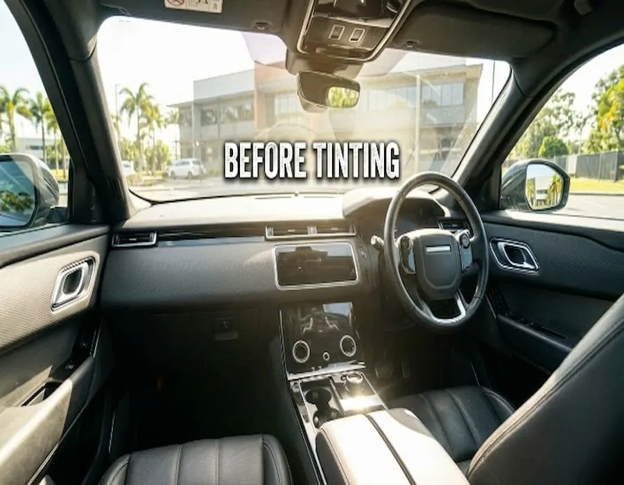 Before car window tinting showing glare and heat inside vehicle in Townsville