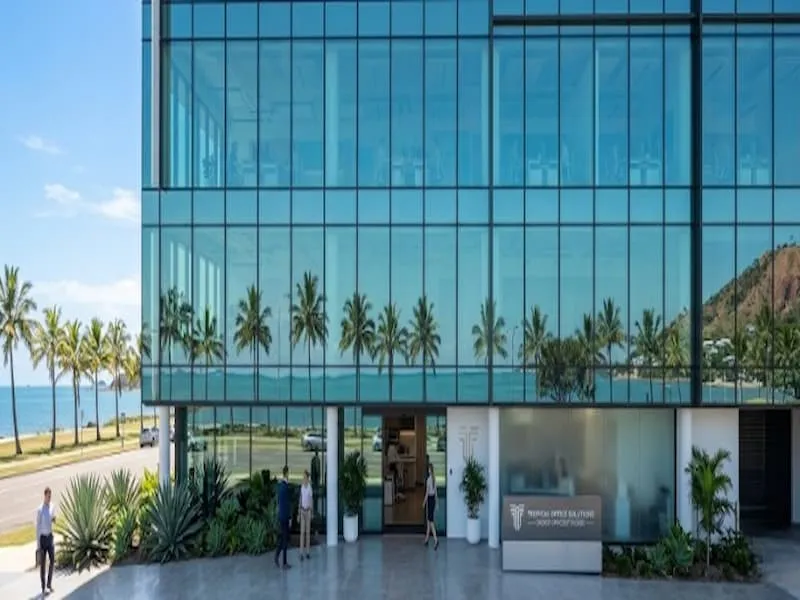 Solar control window film on commercial building Townsville QLD